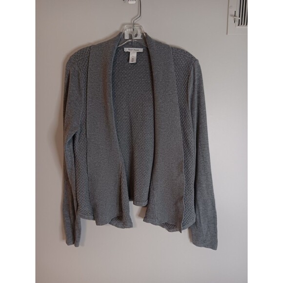 White House Black Market Cardigan Open Front Waffle Knit Grey Sz Large - Picture 1 of 5